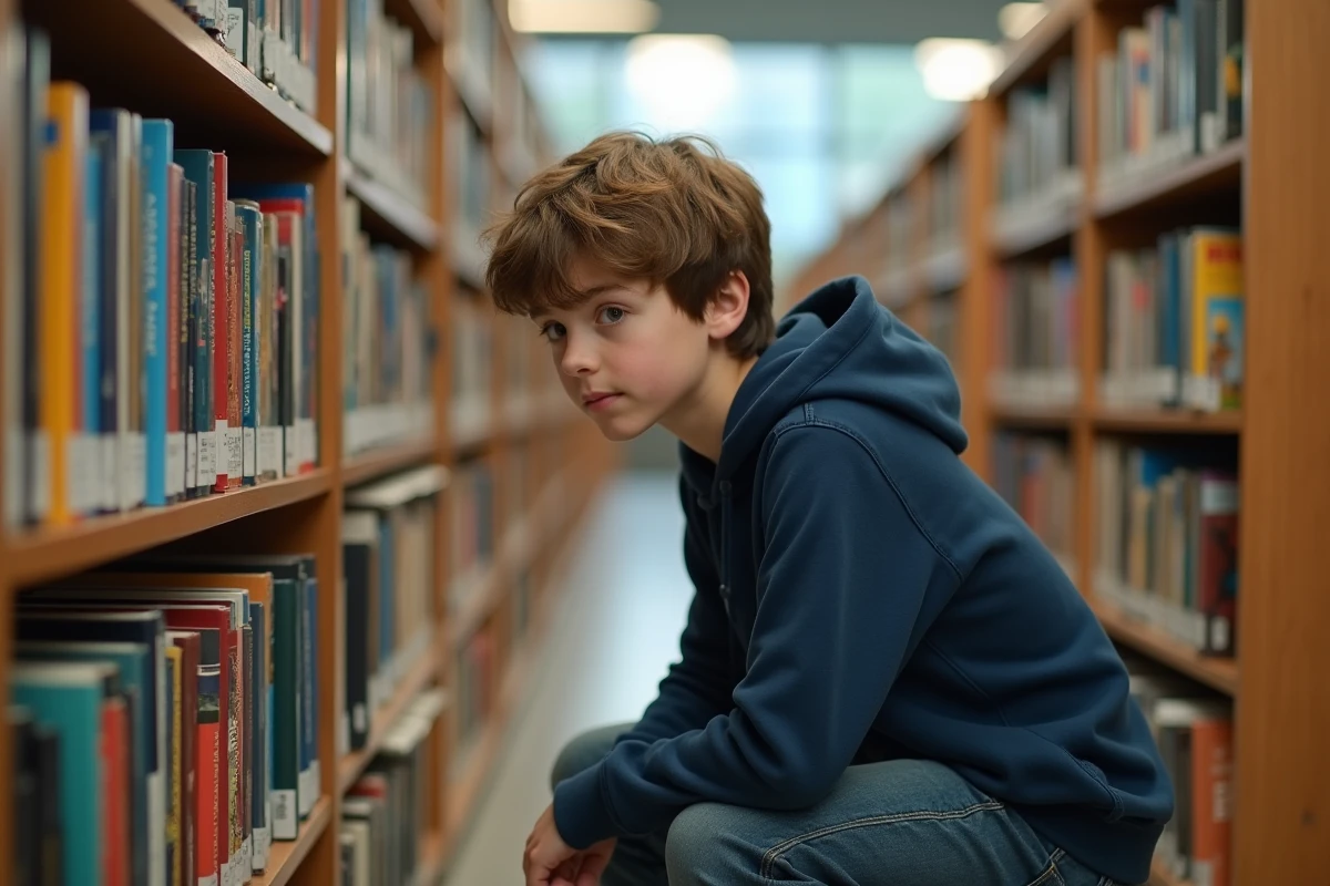 Adolescent cherchant des livres d