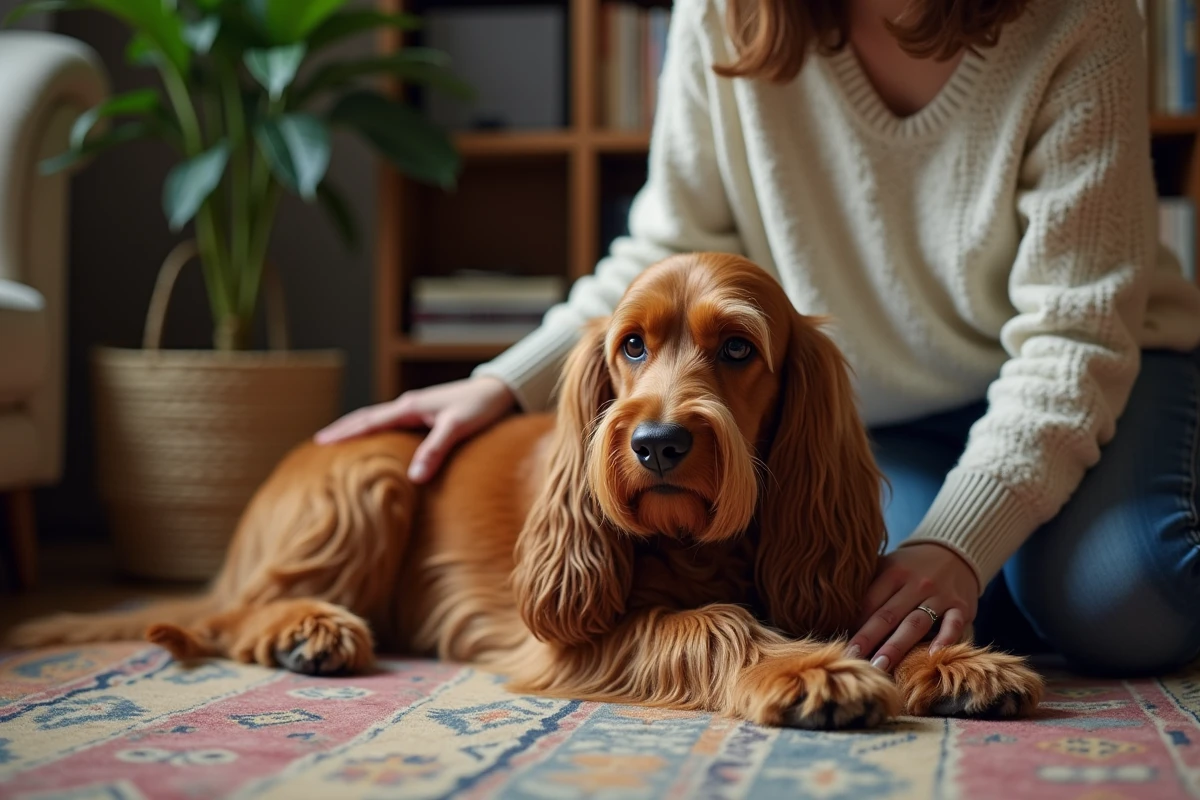 Chien Basset Griffon Vendéen au repos dans un salon chaleureux