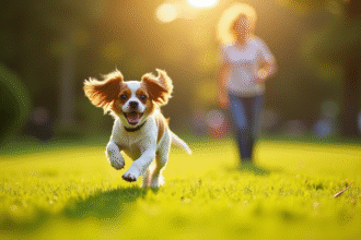 Cavalier King Charles Spaniel courant dans un parc ensoleille
