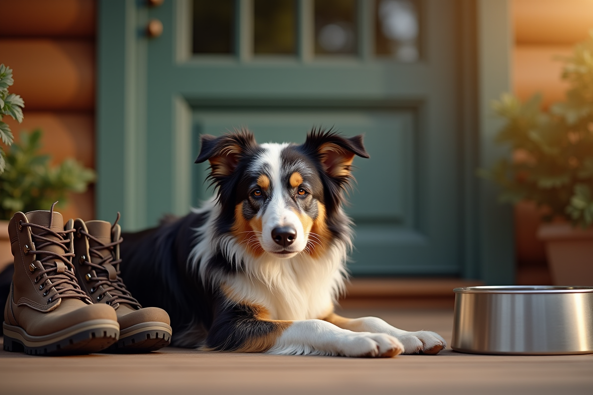Chien australien âgé reposant sur un porche au matin