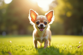Chihuahua joueur aux grandes oreilles papillon en plein air