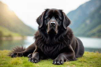 Chien Newfoundland majestueux dans une prairie ensoleillee