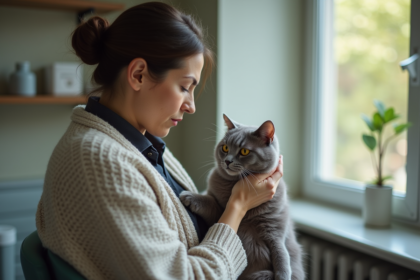 Femme avec chat dans un cabinet vétérinaire
