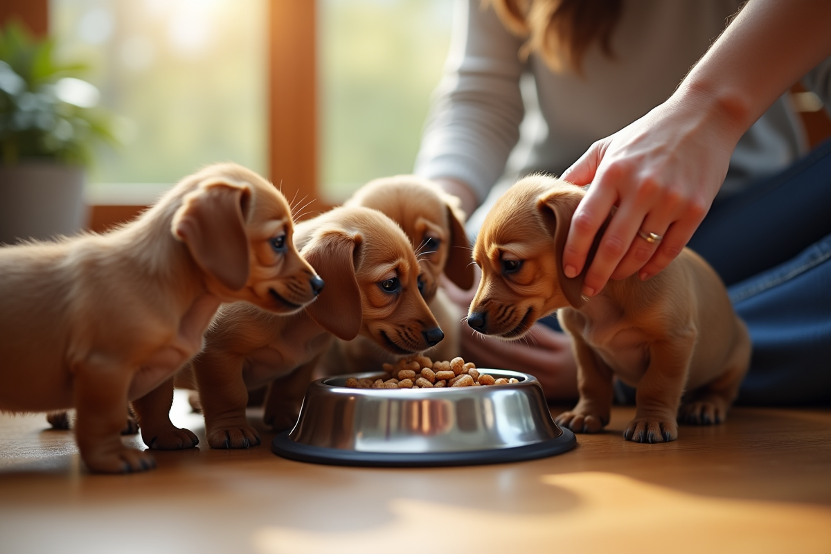 Petits chiots dachshund autour d