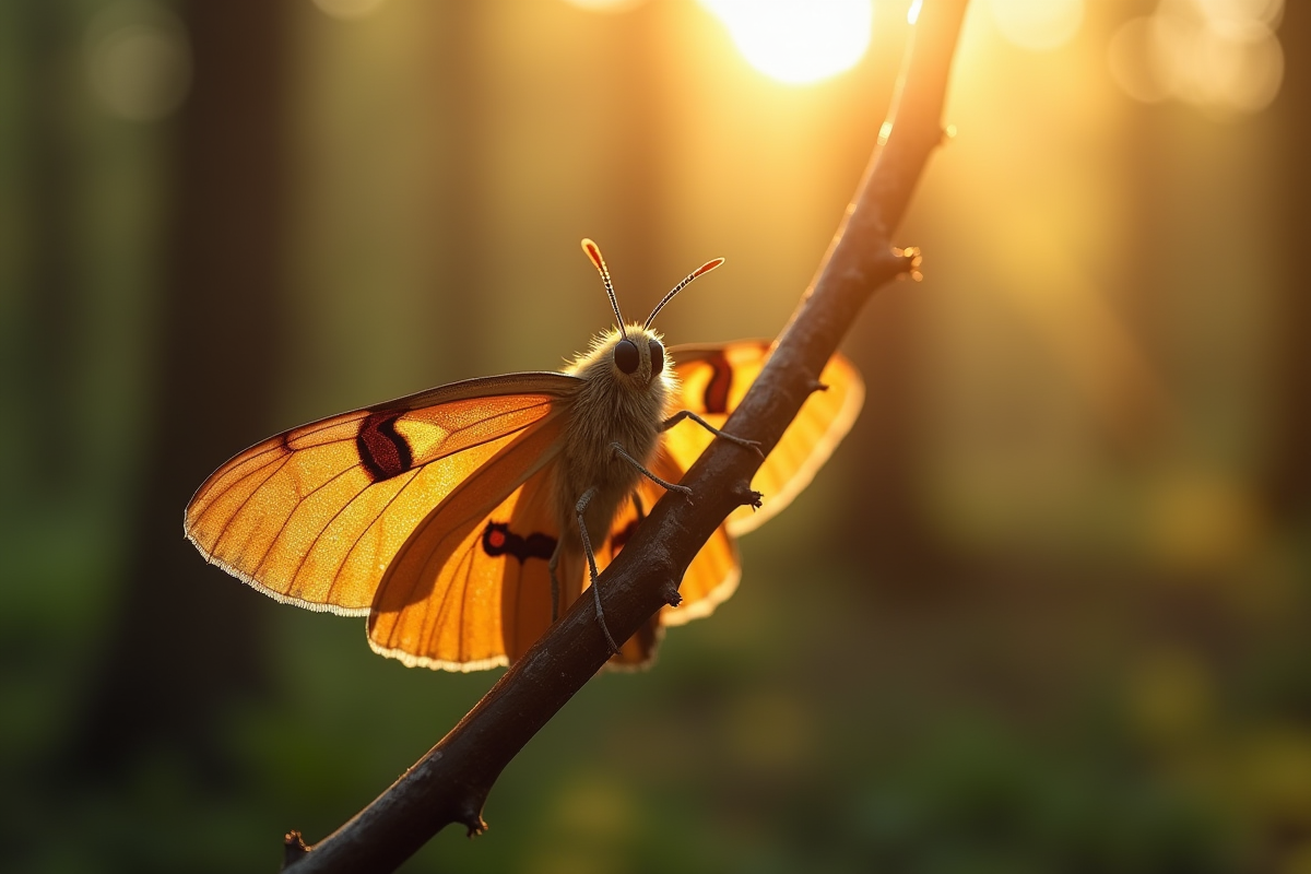 Papillon adulte émergeant de sa chrysalide sur une branche