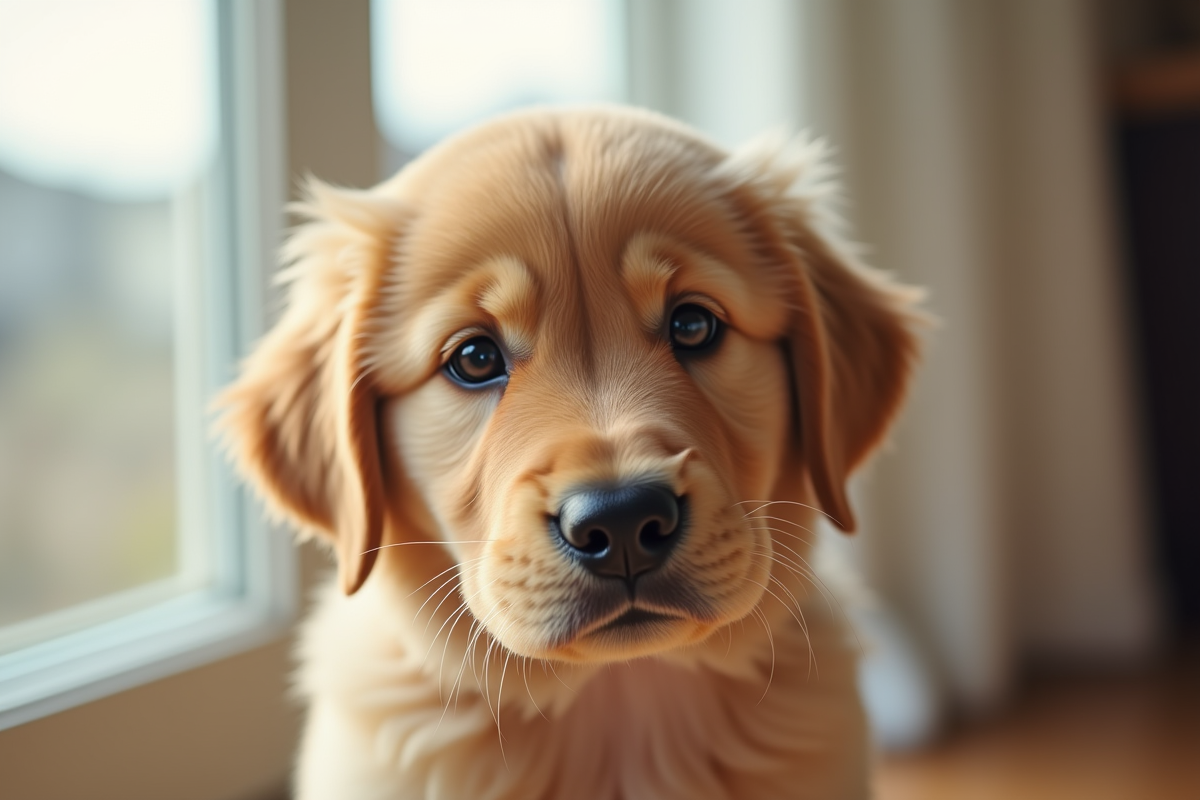 Portrait de chiot golden retriever avec yeux expressifs