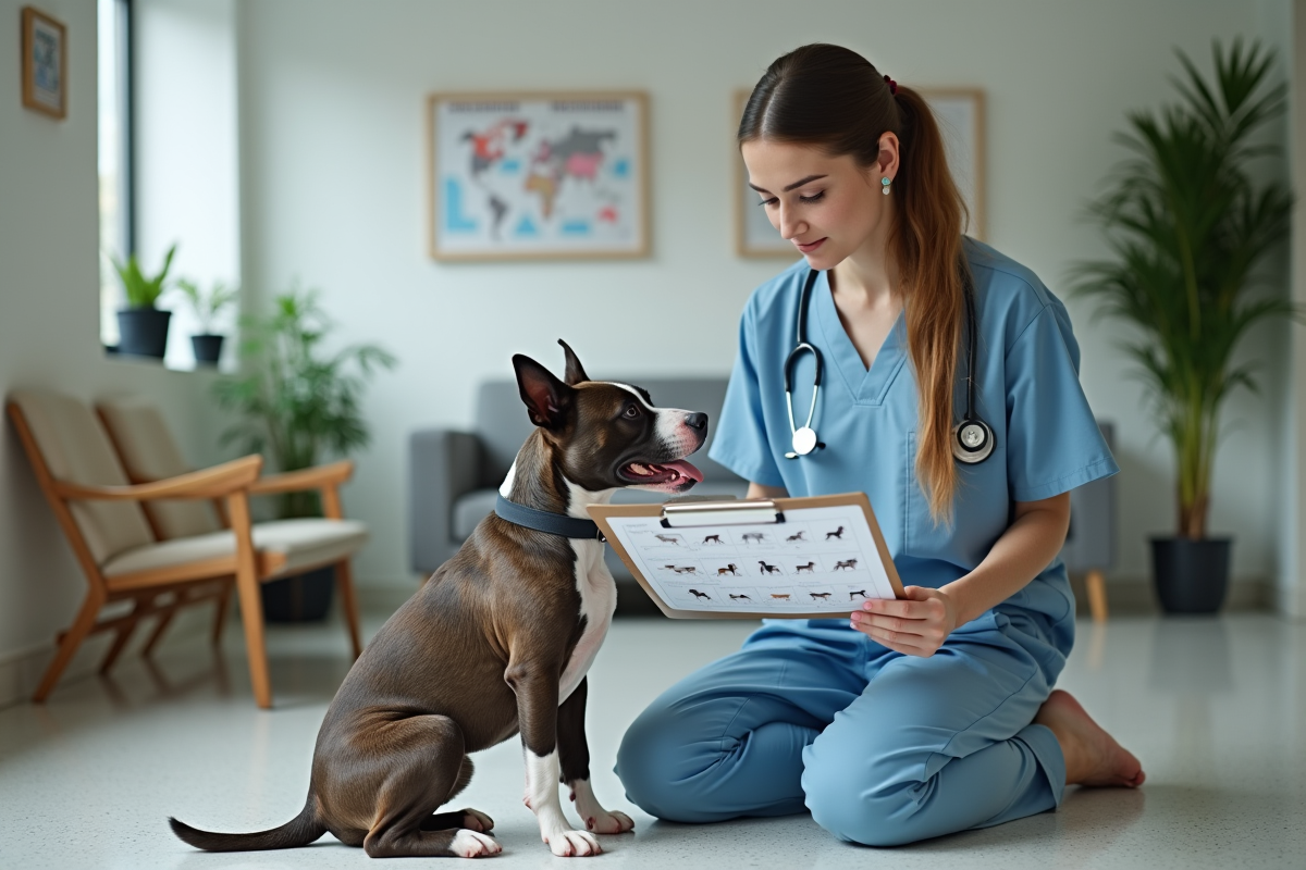 Vétérinaire consultant un staffordshire en clinique vétérinaire
